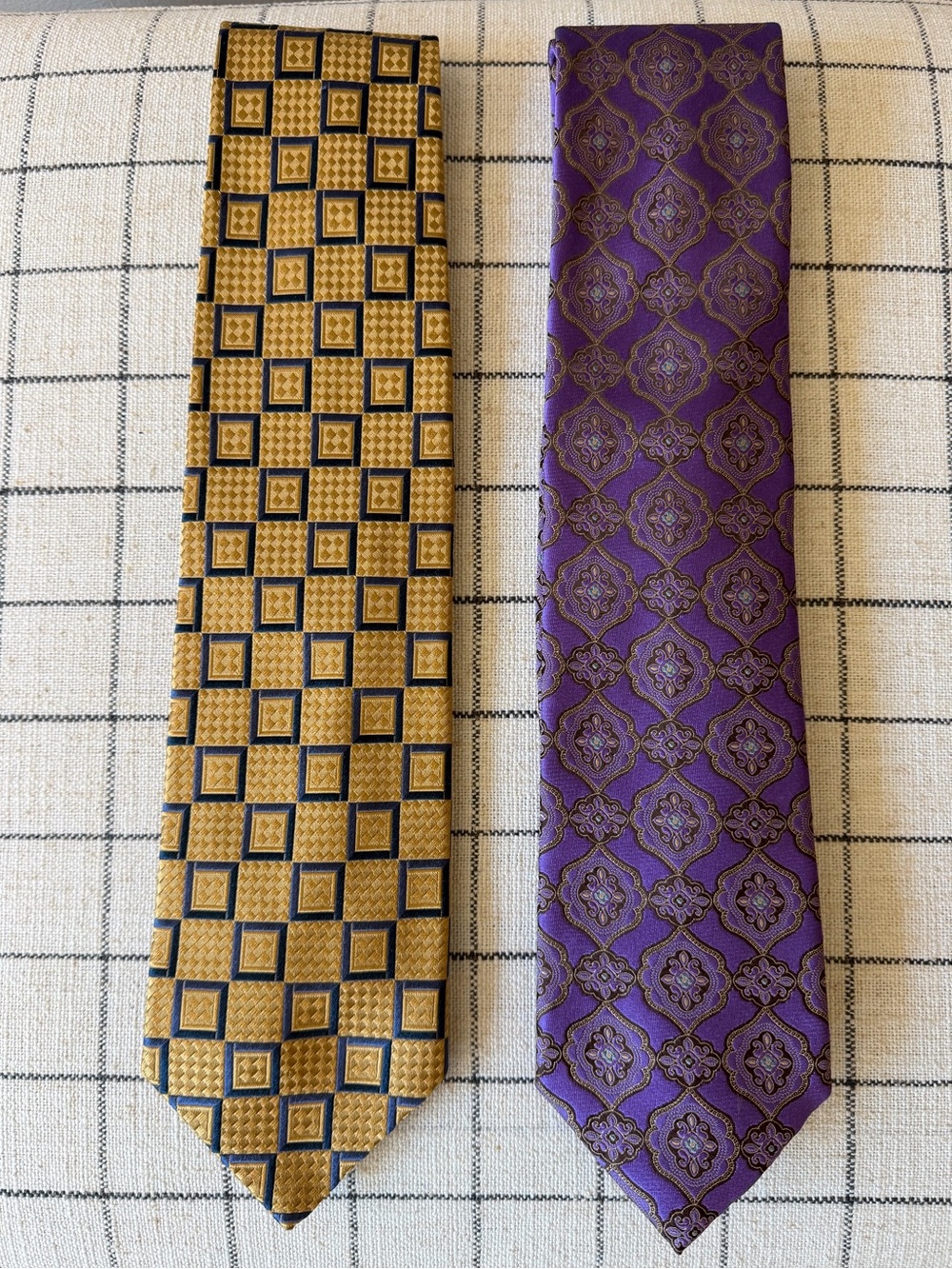2 Ermenegildo Zegna 100% Silk Men’s Ties Yellow & Purple Prints
